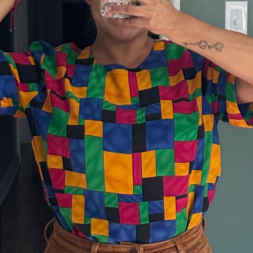 Vibrant Patchwork Short Sleeve Top